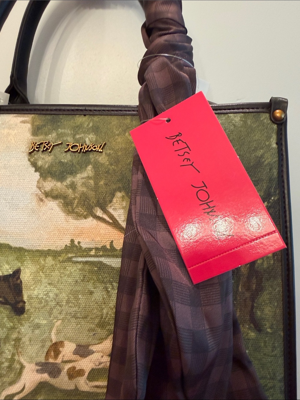 NWT-Betsey Johnson Green Equestrian Print Top-Handle Tote Canvas Bag. - Picture 5 of 11